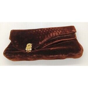 Vintage Garay Clutch Purse Brown Velvet With Rhinestone Clasp